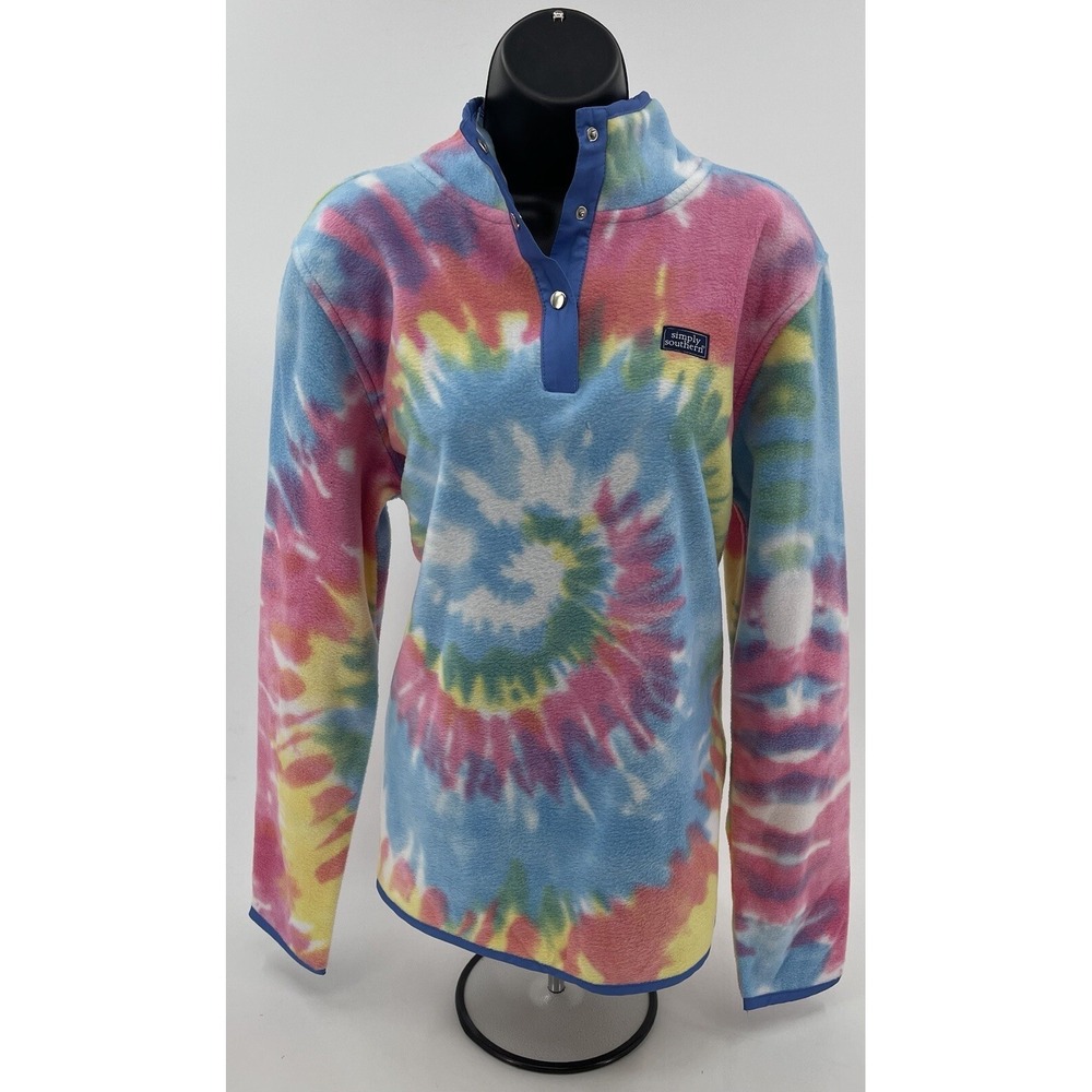 Simply Southern Tie Dye 1/4 Snap Fleece SweatshirtSweater‎ Women's Size Large L